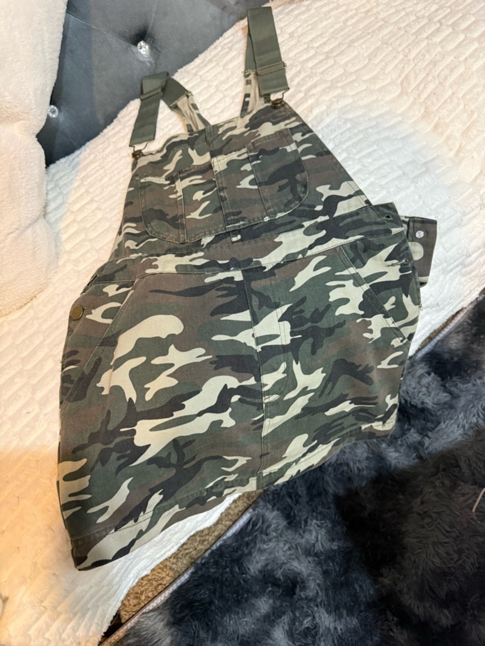 Old Navy Camo Utility Overalls in Green and Black